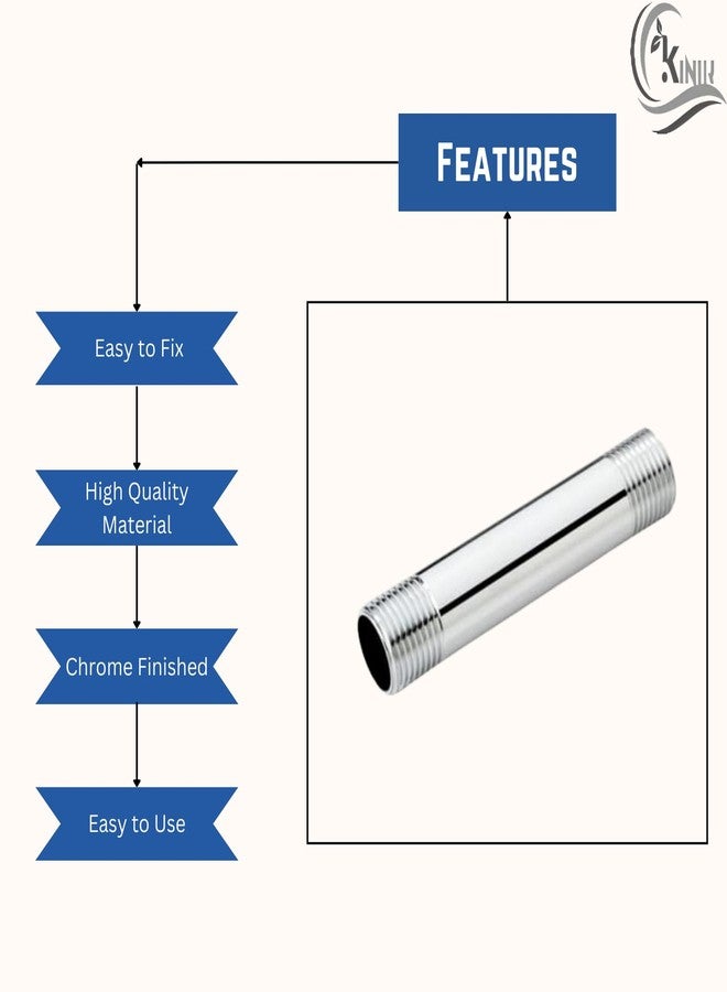 KINIK CP Brass Barrel Nipple 4 Inch | 1/2 Inch Thread Heavy Duty Chrome Plated Plumbing Connector - Image 4